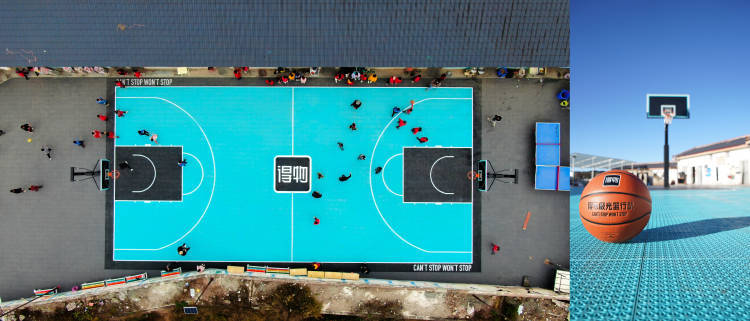 深山云端， 得物为背篓篮球少年建起了  极光蓝篮球场